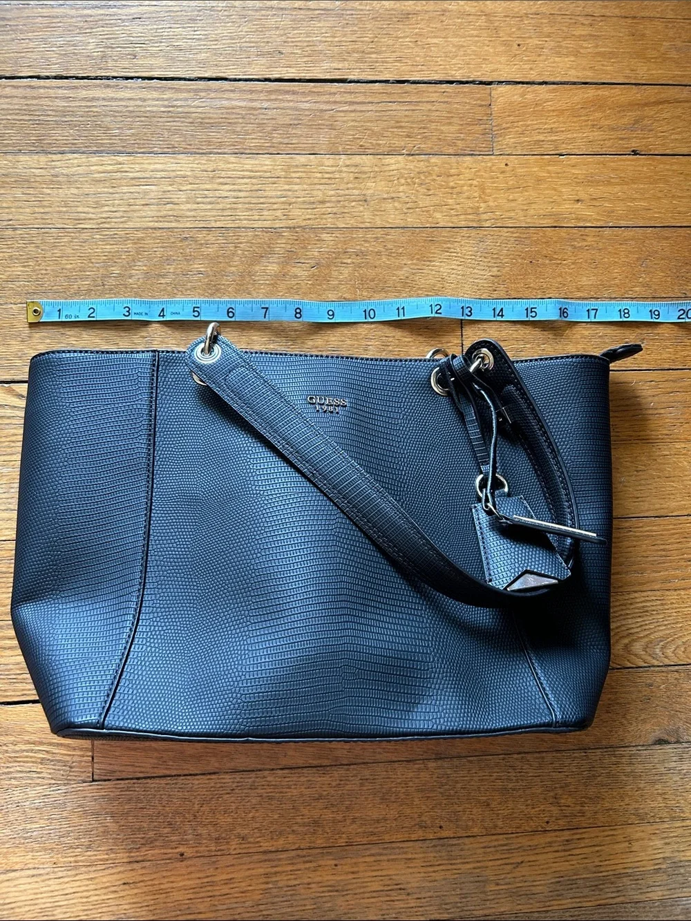 GUESS Black Textured Tote with Gold Hardware